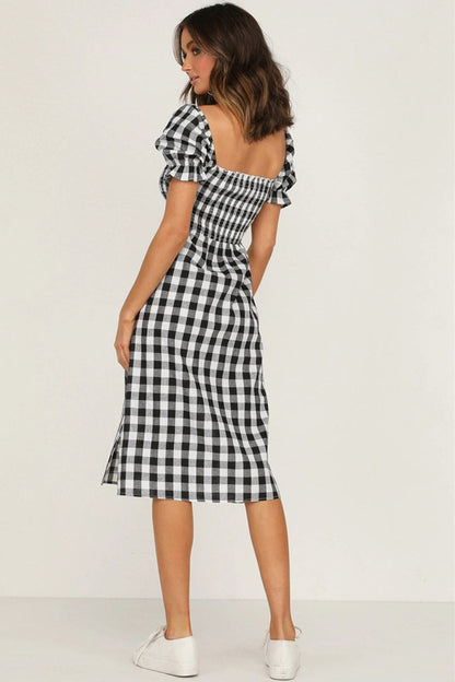 Hazel Blues® |  Slit Plaid Short Sleeve Midi Dress