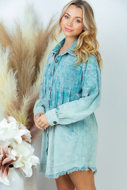 Hazel Blues® |  Corduroy Dip Dye Shirt Dress in Teal