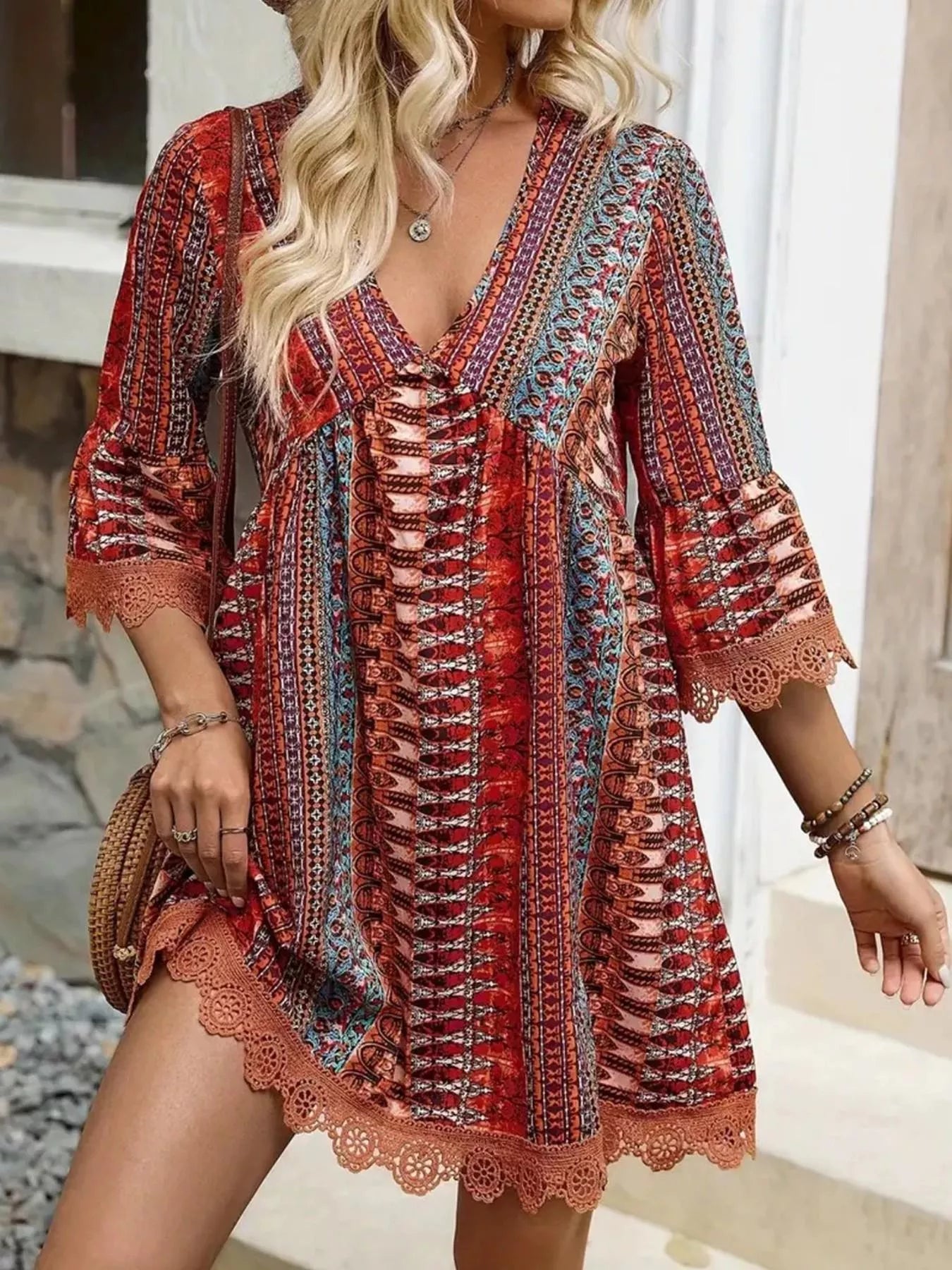 Hazel Blues® |  Printed V-Neck A-Line Dress