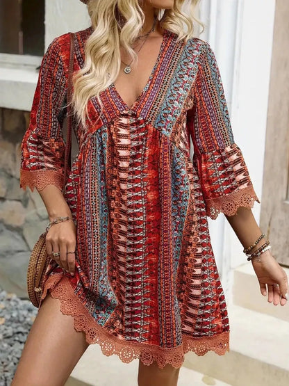 Hazel Blues® |  Printed V-Neck A-Line Dress