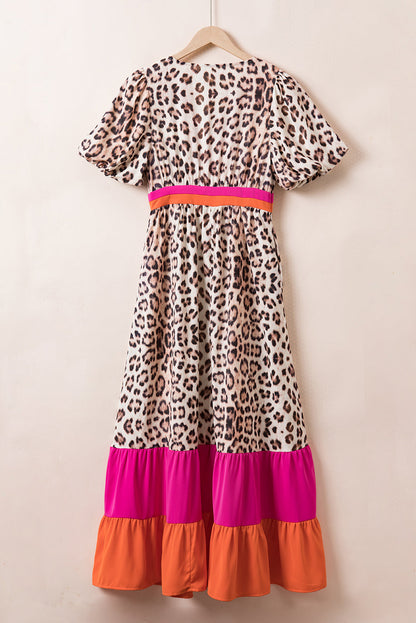 Hazel Blues® |  Leopard V-Neck Half Sleeve Maxi Dress