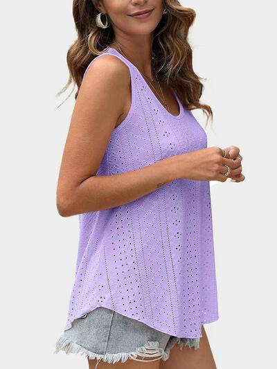 Hazel Blues® |  Florira Eyelet Round Neck Tank