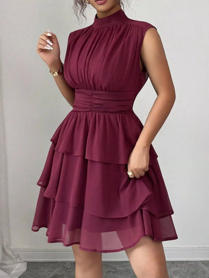 Ruffle Romance Dress | Ruffle Sleeveless Mock Neck Dress