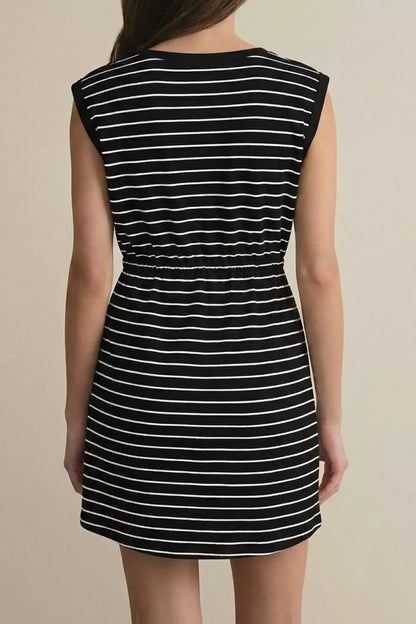 Hazel Blues® |  Stripe Drawstring Tunic Tank Mini Dress with Pockets