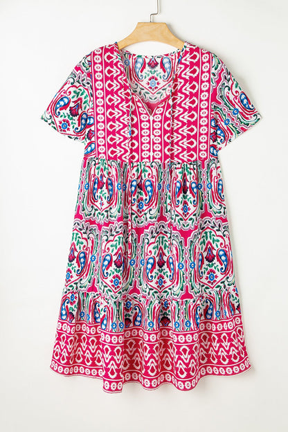 Hazel Blues® |  Printed Tie Neck Short Sleeve Dress