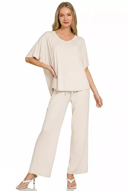 Hazel Blues® |  Zenana V-Neck Oversized Top & Pants Set