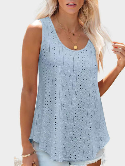 Hazel Blues® |  Florira Eyelet Round Neck Tank