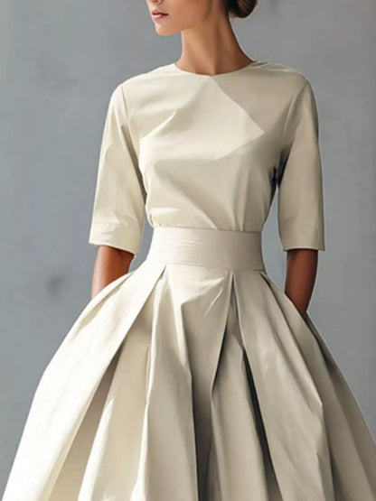 Hazel Blues® |  Round Neck A-Line Midi Dress