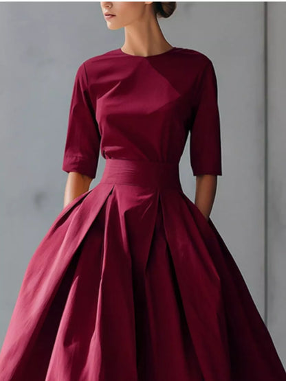 Hazel Blues® |  Round Neck A-Line Midi Dress