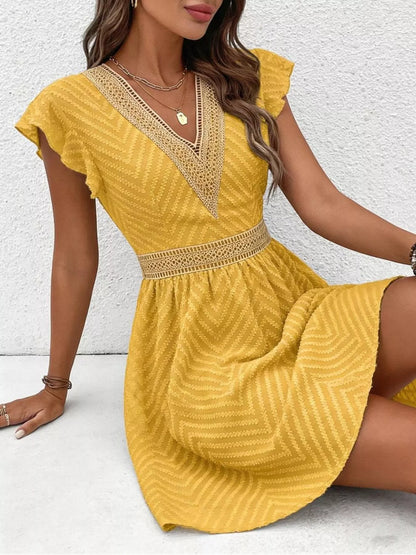 Hazel Blues® |  V-Neck Ruffle Sleeve Mini Dress