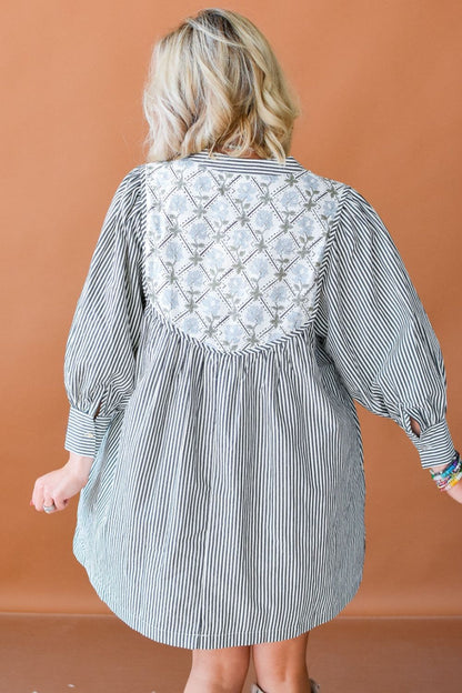 Hazel Blues® |  Tied Floral Printed Striped Long Sleeve Dress