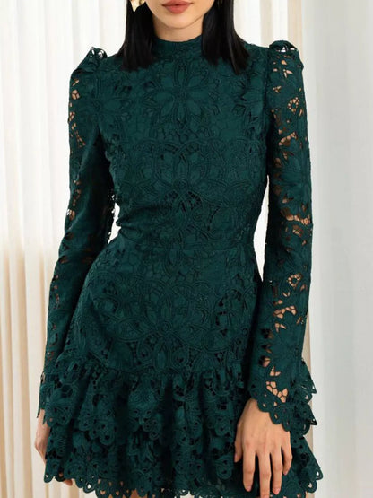 Hazel Blues® |  Lace Mock Neck Long Sleeve Mini Dress