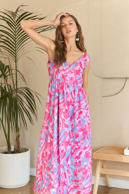 Hazel Blues® |  ADORA Abstract Floral V-Neck Maxi Dress