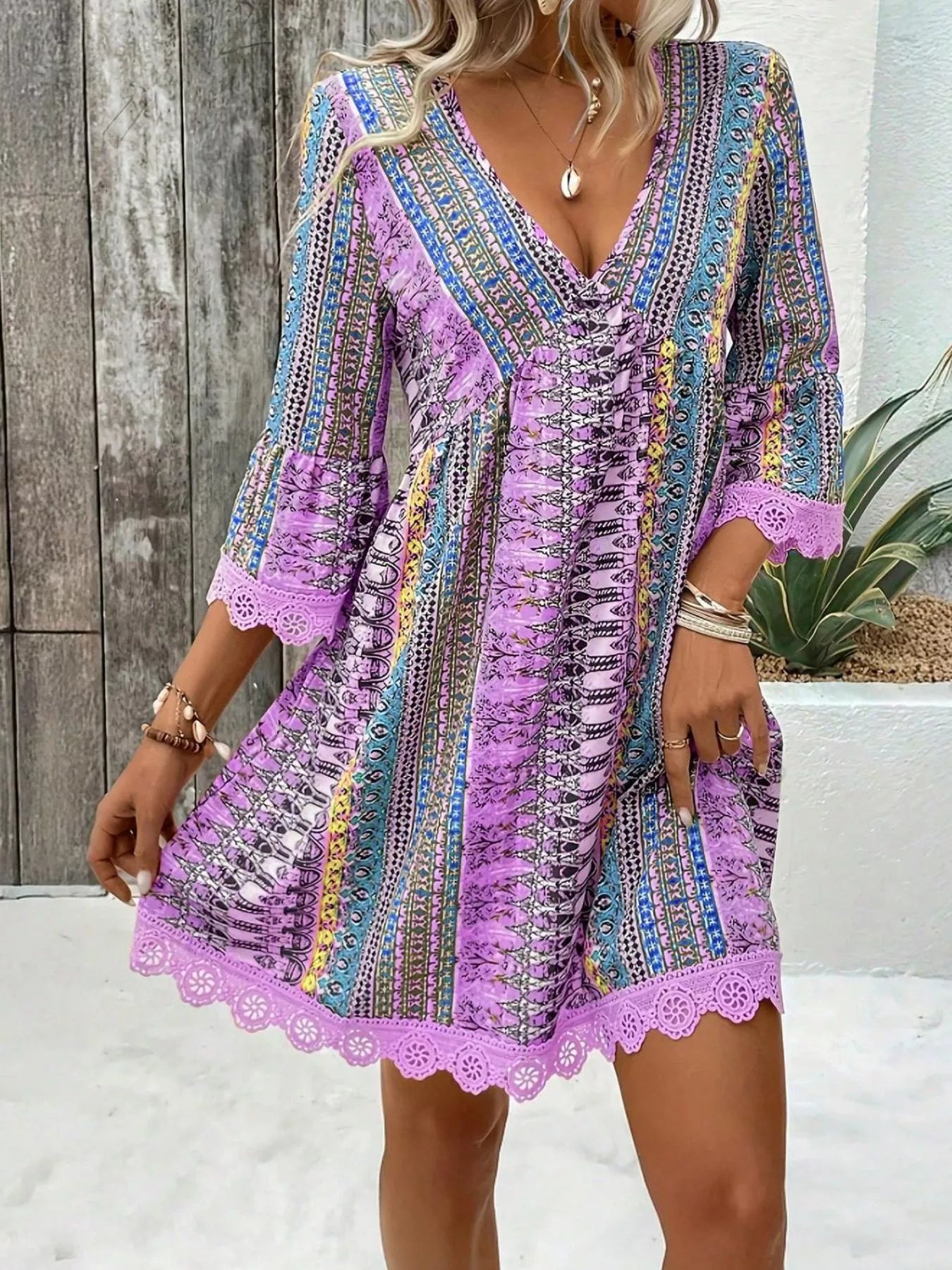 Hazel Blues® |  Printed V-Neck A-Line Dress