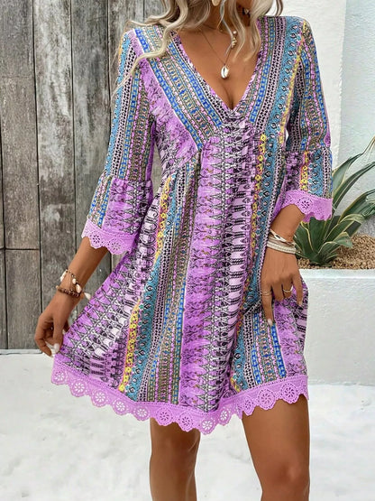 Hazel Blues® |  Printed V-Neck A-Line Dress