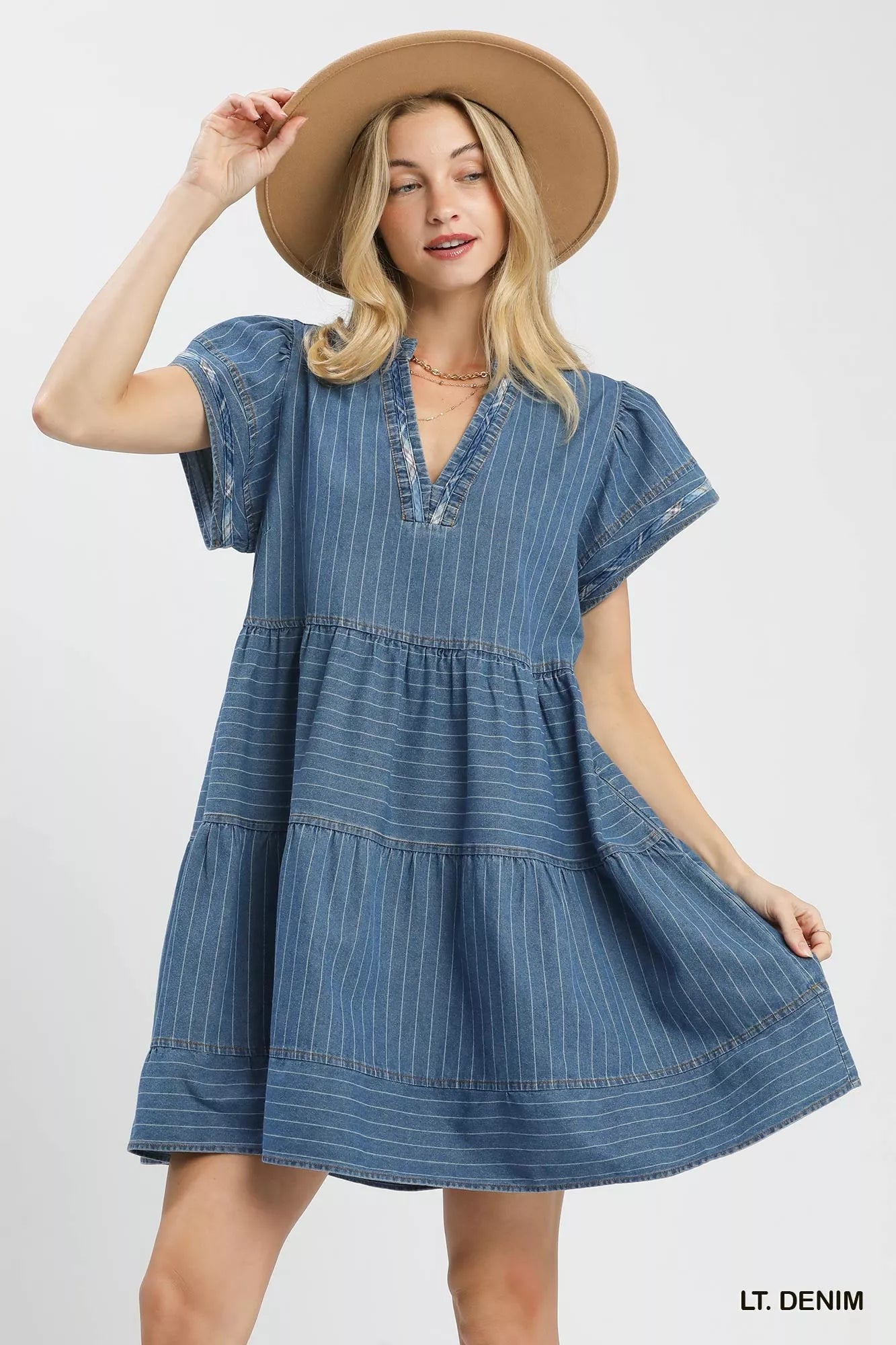 Hazel Blues® |  Umgee Chambray Tiered Babydoll Dress
