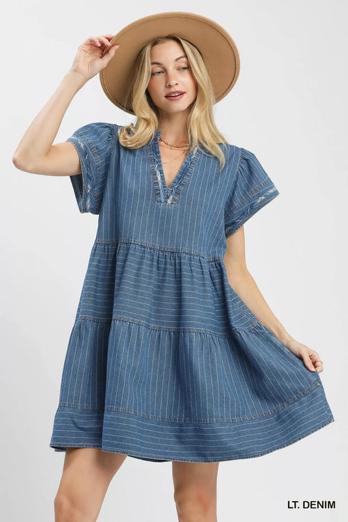 Hazel Blues® |  Umgee Chambray Tiered Babydoll Dress