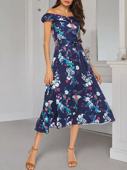 Hazel Blues® |  Floral Print Off Shoulder Midi Dress
