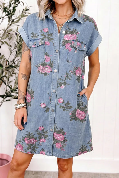 Hazel Blues® |  Sunday Bloom Dress | Floral Denim Dress