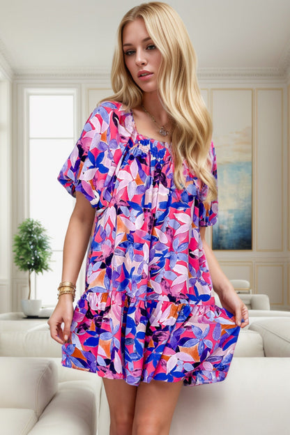 Hazel Blues® |  Printed Square Neck Short Sleeve Mini Dress