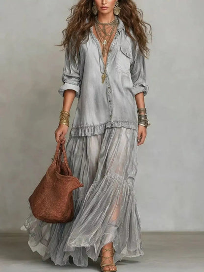 Ruffle Romance Dress | Ruffle Long Sleeve Sheer Dress