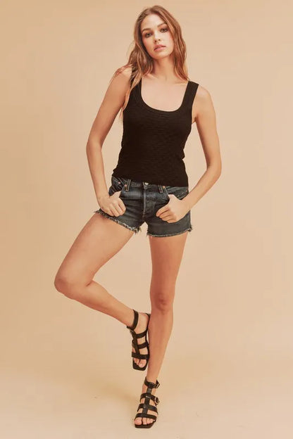 Hazel Blues® |  Aemi + Co Scoop Neck Wide Strap Knit Tank