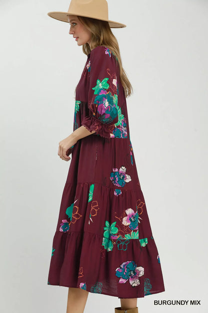 Sunday Bloom Dress | Floral Puff Sleeve Tiered Dress