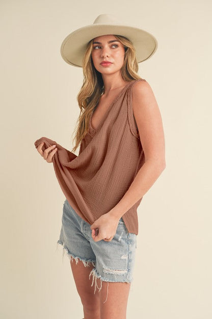 Hazel Blues® |  Aemi + Co V-Neck Wide Strap Tank
