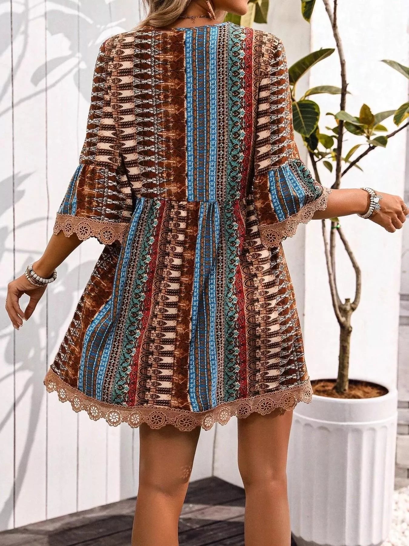 Hazel Blues® |  Printed V-Neck A-Line Dress