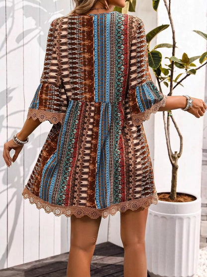 Hazel Blues® |  Printed V-Neck A-Line Dress