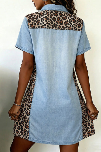 Hazel Blues® |  Spot On Mini Dress | Leopard Denim Mini Dress