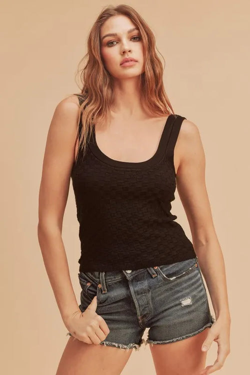 Hazel Blues® |  Aemi + Co Scoop Neck Wide Strap Knit Tank