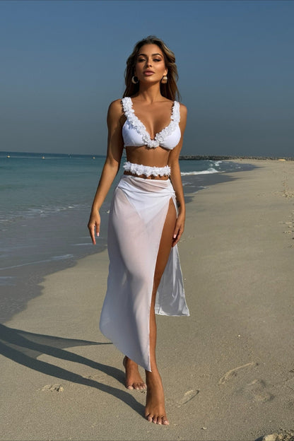 Ruffled Mesh Three Piece Swim Set