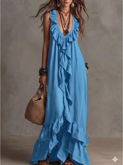 Hazel Blues® |  Ruffled Sleeveless Maxi Dress