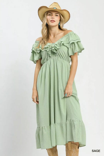Hazel Blues® |  Umgee Textured Ruffle Midi Dress