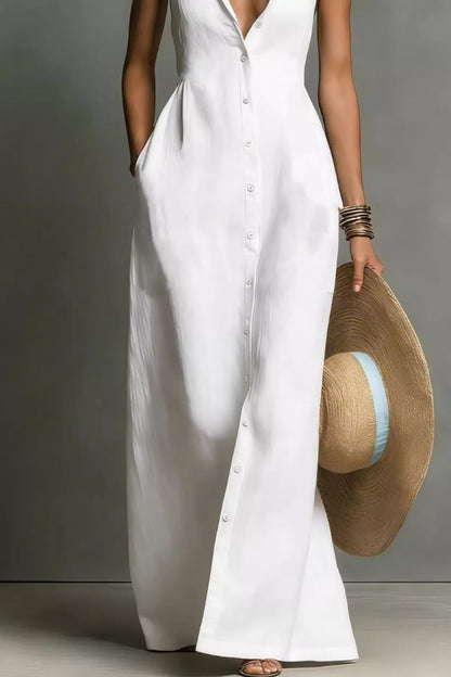 Hazel Blues® |  Sleeveless Button-Down Maxi Dress
