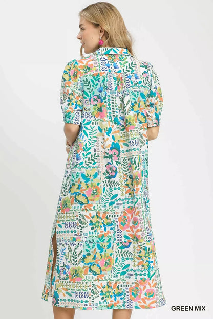 Hazel Blues® |  Umgee Folk Print Midi Dress with Side Pockets