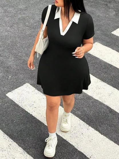 Hazel Blues® | Contrast Collar Bodycon Mini Dress