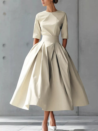 Hazel Blues® |  Round Neck A-Line Midi Dress