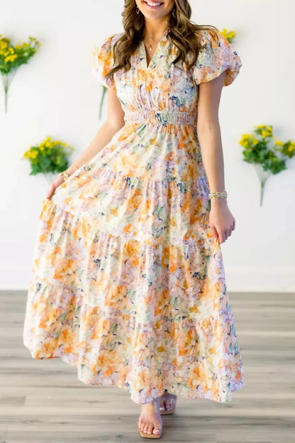 Hazel Blues® |  Floral Print Smocked Tiered Maxi Dress