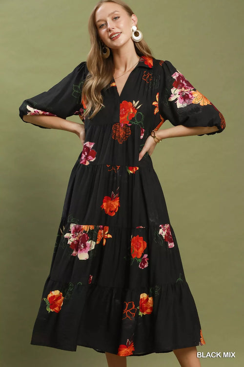 Sunday Bloom Dress | Floral Puff Sleeve Tiered Dress