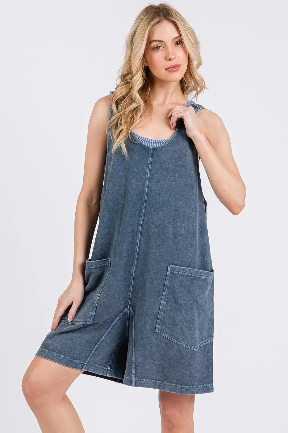 Hazel Blues® |  Mittoshop Low Scoop Neck Tank Washed French Terry Romper