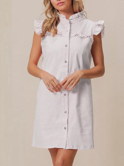 Hazel Blues® |  Ruffled Trim Button-Down Denim Dress