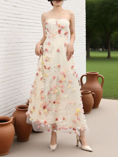 Hazel Blues® |  Floral Applique Strapless Tulle Maxi Dress