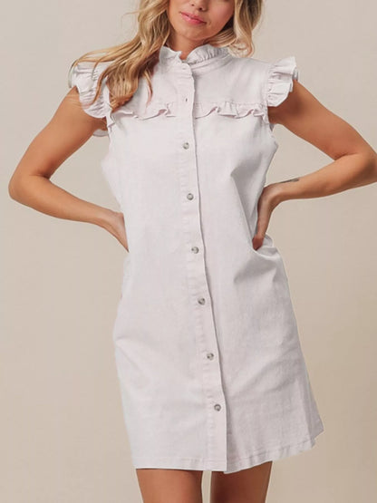 Hazel Blues® |  Ruffled Trim Button-Down Denim Dress