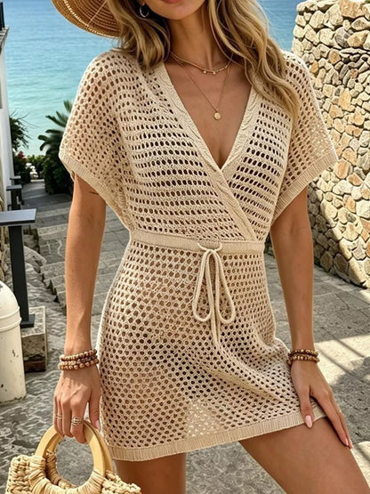 Hazel Blues® |  Crochet Knit Drawstring Waist Cover-Up Dress