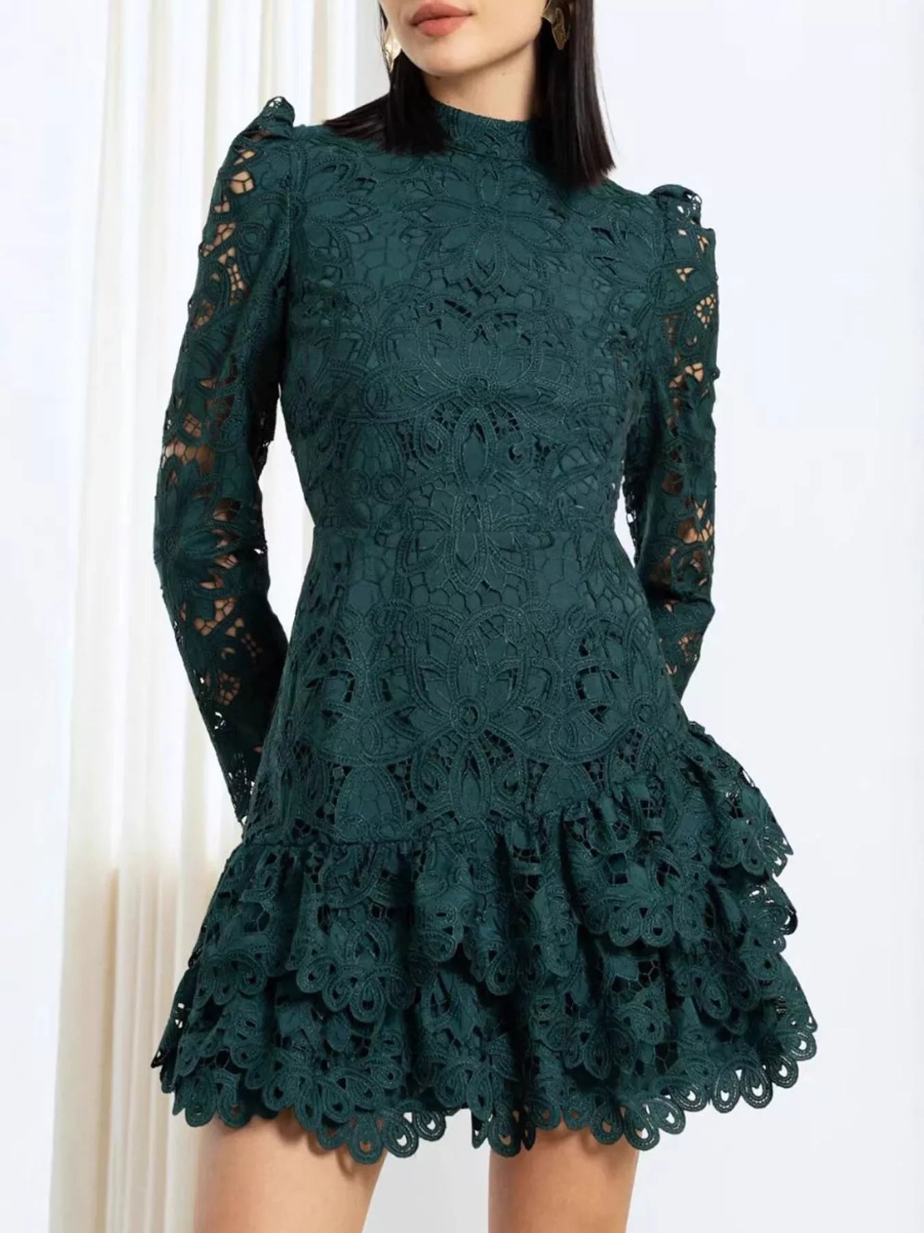 Hazel Blues® |  Lace Mock Neck Long Sleeve Mini Dress