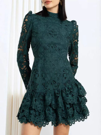 Hazel Blues® |  Lace Mock Neck Long Sleeve Mini Dress