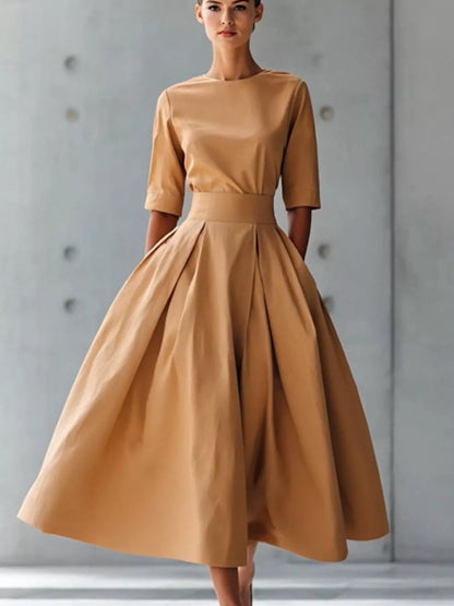 Hazel Blues® |  Round Neck A-Line Midi Dress