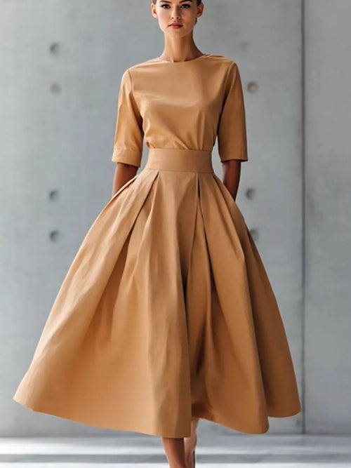 Hazel Blues® |  Round Neck A-Line Midi Dress